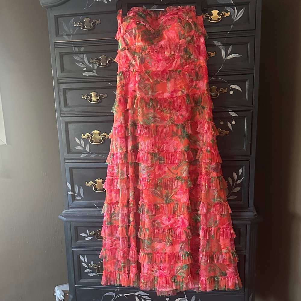 Vibrant Floral Ruffle Midi Dress MAC Duggal size 10 - Picture 3 of 7